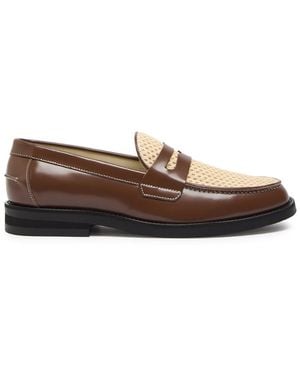 Duke & Dexter Wilde Rattan Panelled Leather Loafers - Brown
