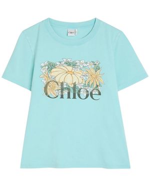 Chloé Printed Cotton T-Shirt - Blue