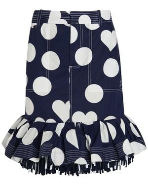 Jacquemus La Jupe Cabana Polka Dot Fringed Cotton Knee-Length Skirt - Blue