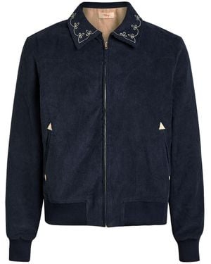 CHERRY LA Charro Embroidered-Collar Corduroy Jacket - Blue