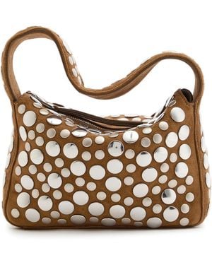 KHAITE Elena Small Stud-Embellished Suede Top Handle Bag - Metallic