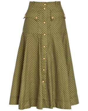 Zimmermann Luna Cargo Patterned Linen Midi Skirt - Green