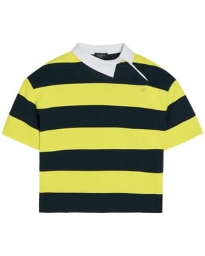 A.W.A.K.E. MODE Striped Asymmetric Knit Rugby Polo Top - Yellow