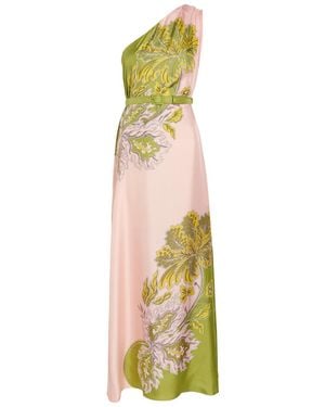 La DoubleJ Roy Printed Belted Silk Maxi Dress - Metallic