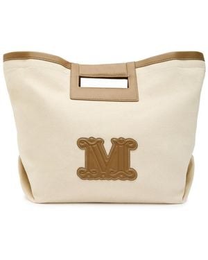 Max Mara Logo-Appliquéd Canvas Tote Bag - Natural