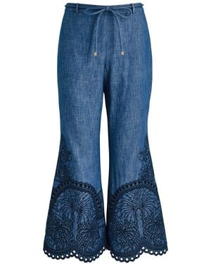 Zimmermann Coco Embroidered Chambray Pants - Blue