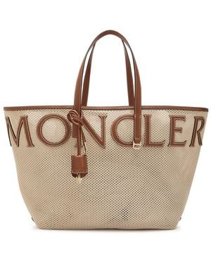 Moncler Logo-Appliquéd Leather And Woven Tote - Brown