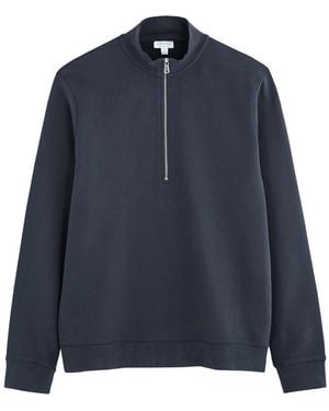 Sunspel Half-Zip Cotton Sweatshirt - Blue