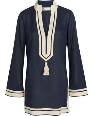 Tory Burch V-Neck Cotton Mini Tunic Dress - Blue