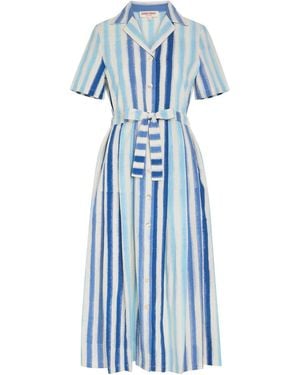 Emporio Sirenuse Claudia Striped Cotton-Blend Midi Shirt Dress - Blue