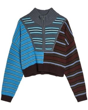 STAUD Hampton Striped Cotton-Blend Jumper - Blue