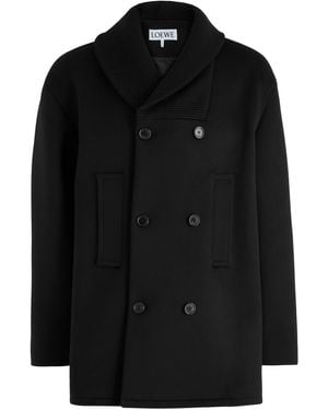 Loewe Double-Breasted Wool Peacoat - Black