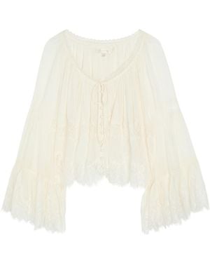 LoveShackFancy Darline Lace And Silk-Chiffon Top - White