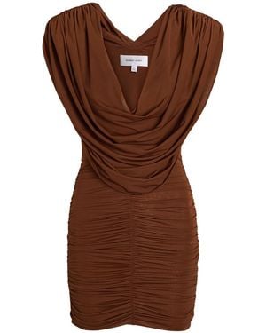 Ronny Kobo Kehlani Cowl-Neck Stretch-Mesh Mini Dress - Brown