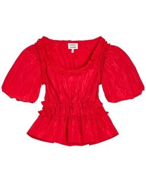 Damson Madder Everly Ruffle Blouse Tafetta - Red