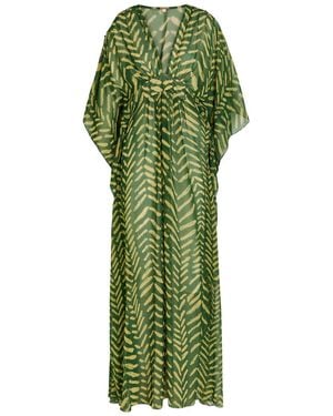 Johanna Ortiz Secret Garden Patterned Georgette Maxi Kaftan Dress - Green