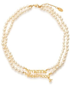 Vivienne Westwood Amelia Logo Faux Pearl Bracelets - Metallic
