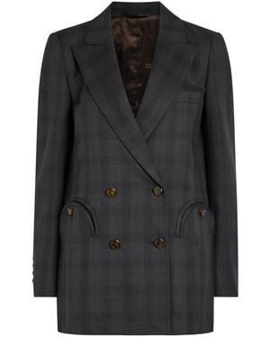 Blazé Milano Everyday Plaid Double-Breasted Wool Blazer - Black