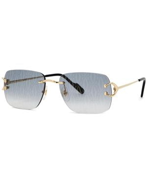Cartier Rimless Rectangle-Frame Sunglasses, Sunglasses, Lenses - Blue