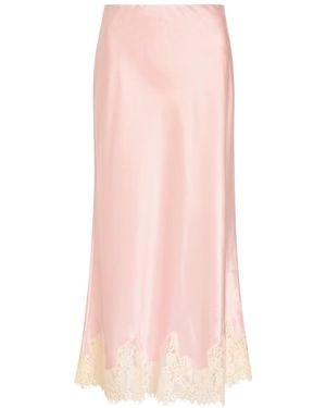 Reformation Carolina Lace-Trim Silk Skirt - Pink