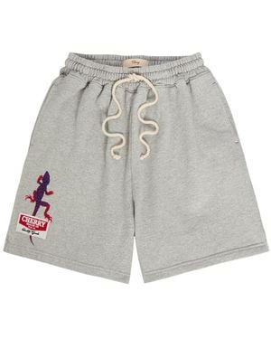 CHERRY LA Gecko Embroidered Cotton-Blend Sweatshorts - Gray