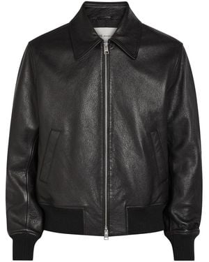 Ami Paris Adc Grained Leather Bomber Jacket - Black