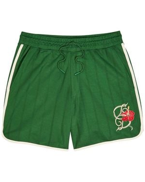 Drole de Monsieur Hibiscus Embroidered Jersey Shorts - Green