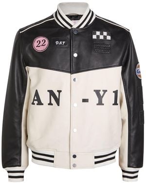 AN-Y1 Appliquéd Padded Leather Bomber Jacket - Black