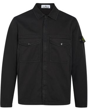 Stone Island Logo-Appliquéd Stretch-Cotton Overshirt - Black