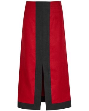 LIBEROWE Ruth Panelled Linen Midi Skirt - Red