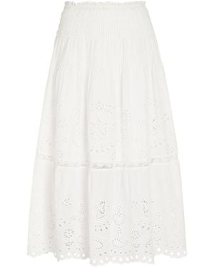LoveShackFancy Mallow Embroidered Cotton Midi Skirt - White