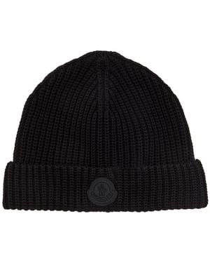 Moncler Logo-Appliquéd Ribbed Cotton-Knit Beanie - Black
