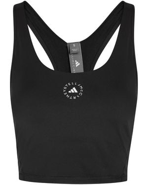 Stella McCartney Adidas X Logo-Print Stretch-Jersey Running Crop Top - Black