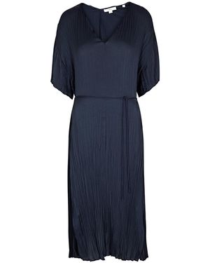 Vince Plissé Satin Midi Dress - Blue