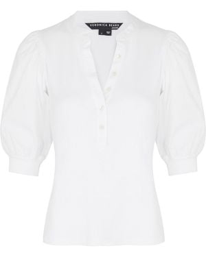 Veronica Beard Coralee Ribbed Stretch-cotton Top - White