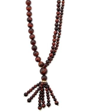 Timeless Pearly Crystal-Embellished Beaded Necklace - Brown