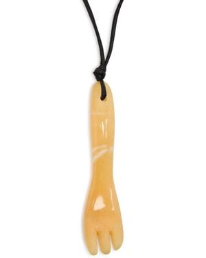 Lemaire Gua Sha Fork Aragonite And Leather Necklace - Metallic