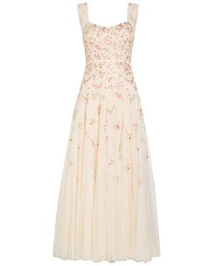 Needle & Thread Mayflower Ditsy Floral-Embroidered Tulle Gown - Natural