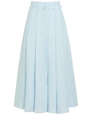 Gabriela Hearst Dugald Belted Pleated Linen Midi Skirt - Blue
