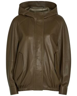 Nour Hammour Hooded Grained Leather Jacket - Green