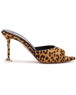 Aquazzura Bisous 85-Print Calf-Hair Mules - Brown