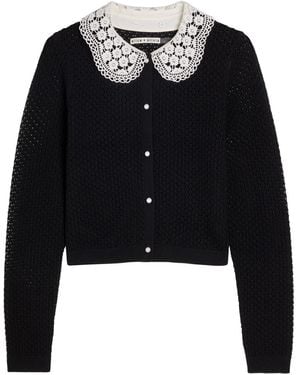 Alice + Olivia Carson Lace-Embellished Crocheted Cropped Cardigan - Black