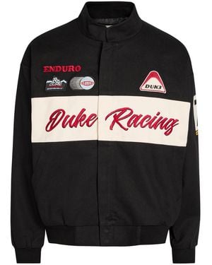Duke & Dexter Racing Patchwork Appliqués Cotton Varsity Jacket - Black