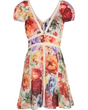 Alice + Olivia Rose Floral-Print Cotton Mini Dress - White