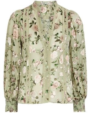 Alice + Olivia Arlette Floral-Devoré Chiffon Blouse - Green