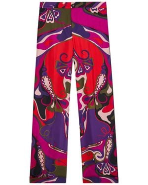PUCCI Orchidee Printed Silk Pants - Red