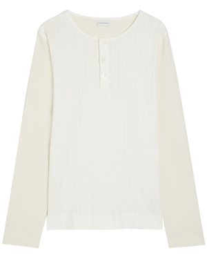Dries Van Noten Hebton Henley Pointelle Cotton Top - White