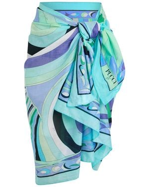 Emilio Pucci Printed Semi-Sheer Cotton Sarong - Blue