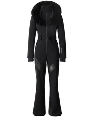 Mackage Elle Fur-Trim Hood Bonded Fleece Shell Ski Suit - Black