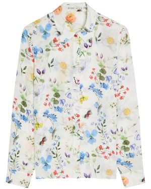 Alice + Olivia Willa Floral Print Silk Shirt - Gray